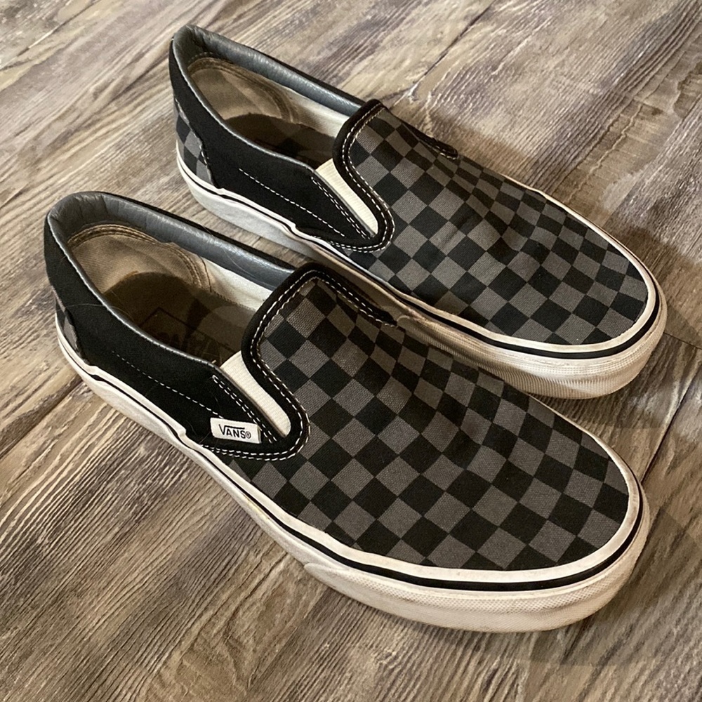 Vans Black and Grey Checkerboard Slip Ons